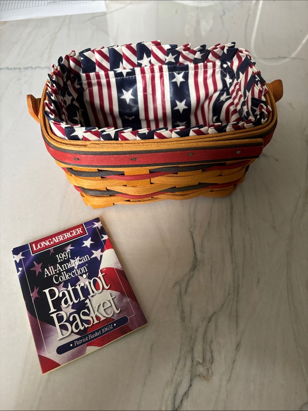 1997 Longaberger Patriotic Woven Basket with Stars & Stripes Liner